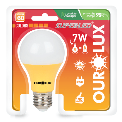 Lâmpada Superled Ouro 60 Colors 7w Bivolt Amarelo 05456 Ourolux