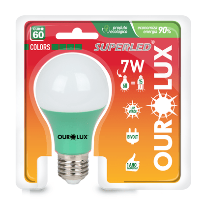 Lâmpada Superled Ouro 60 Colors 7w Bivolt Verde 05454 Ourolux